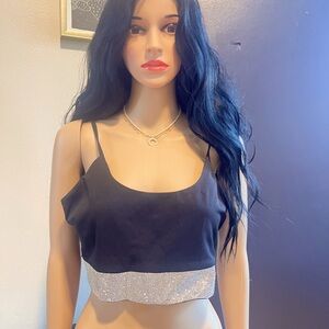 Black rhinestone tank top. From Akira, size L.